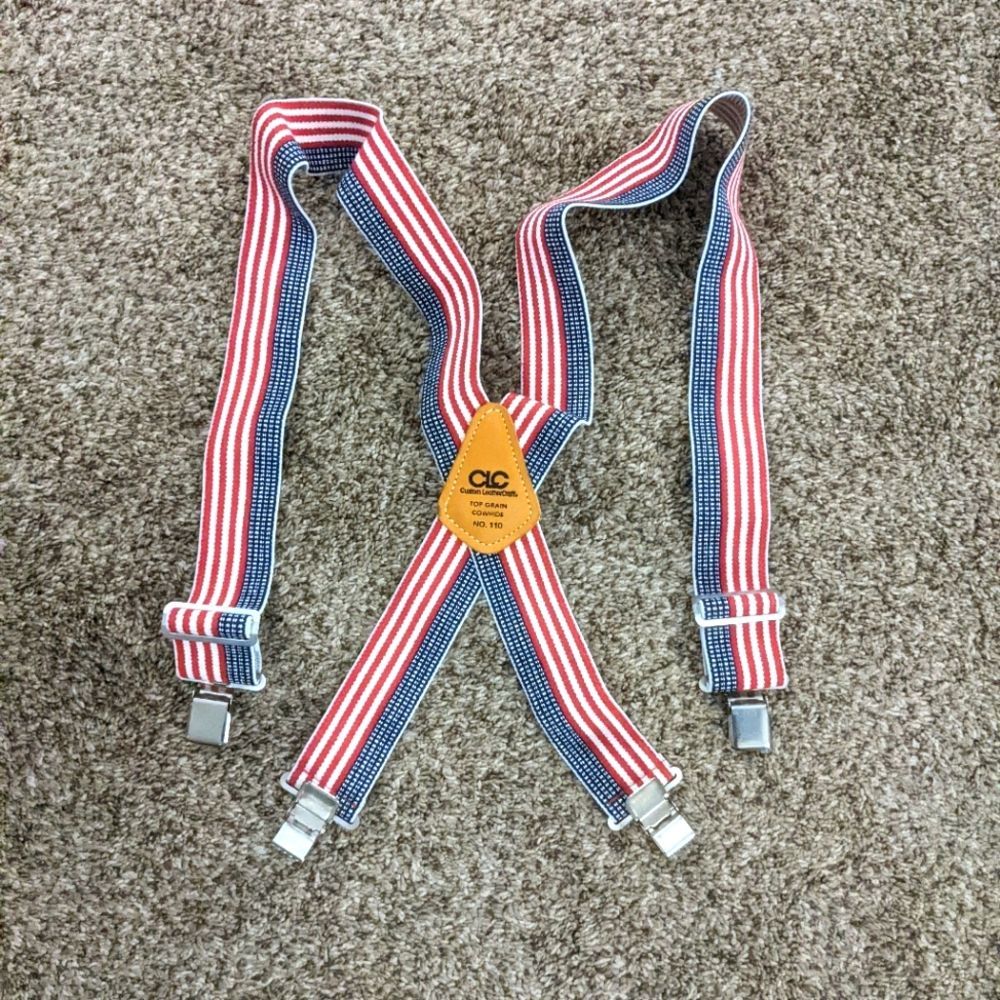 Vintage CLC Suspenders Adjustable Patriotic Custom Leather Craft Red White Blue